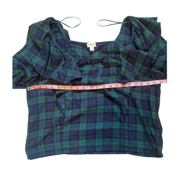 J Crew Shirt Womens Large Blackwatch Plaid Flannel Preppy Ruffle Classy Blouse - Picture 5 of 5